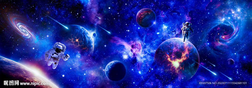 梦幻太空星球宇航员银河星空背景