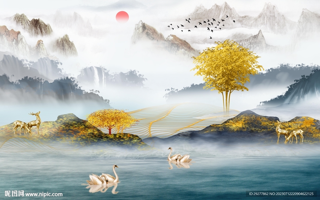 别墅 简约意境山水 TIF分层