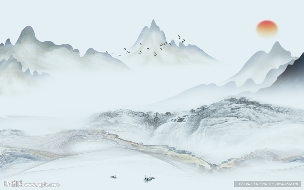 简约 高档客厅山水 tif分层