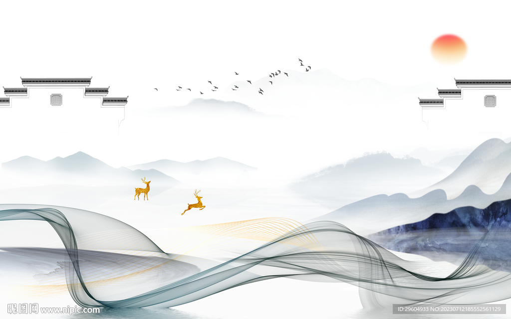 人气 高档客厅山水 tif分层