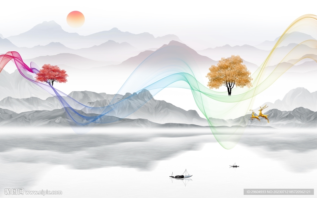 大气 高档客厅山水 tif分层