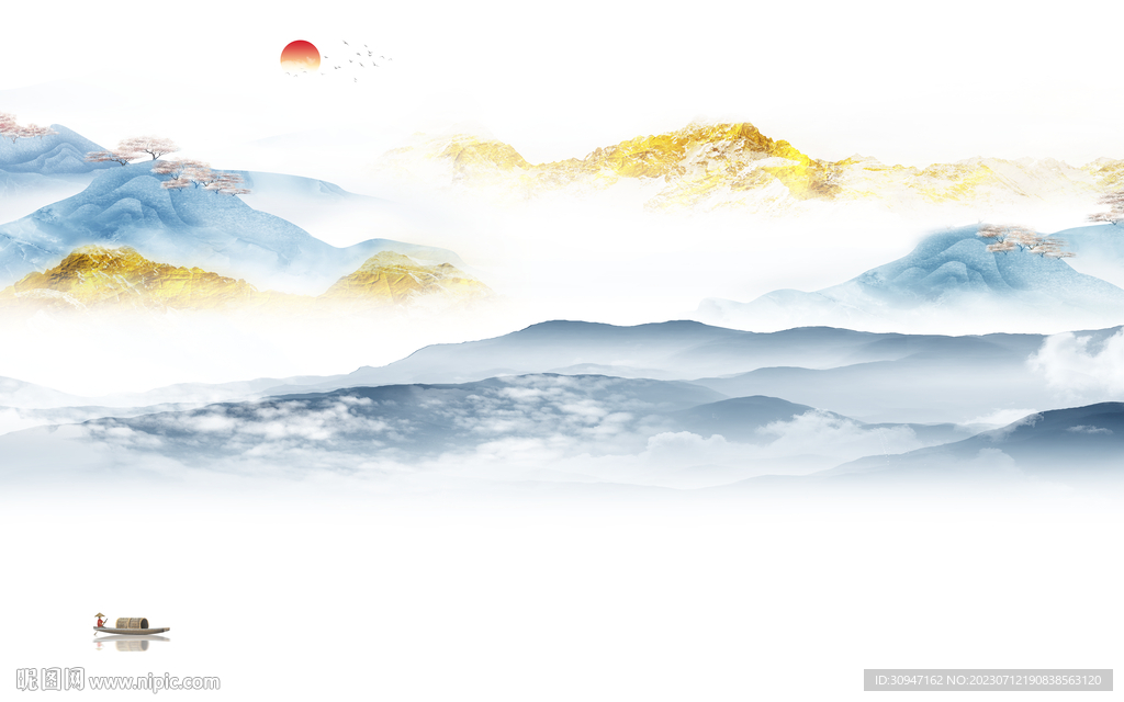 高档 现代中式山水 TIF分层