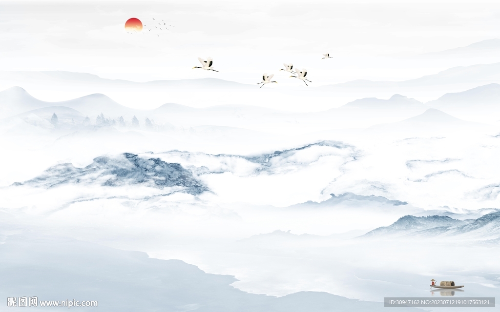 最新 现代中式山水 TIF分层