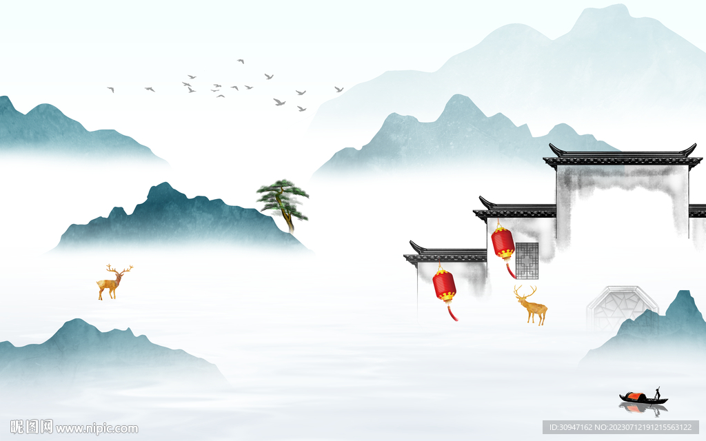 高清 现代中式山水 TIF分层