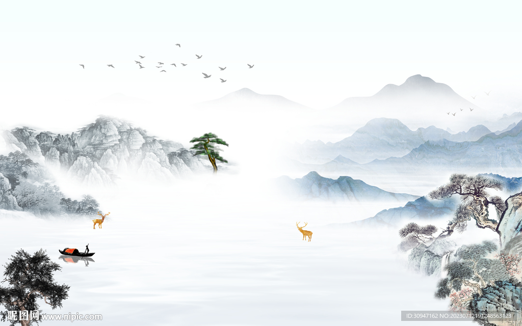 人气 现代中式山水 TIF分层