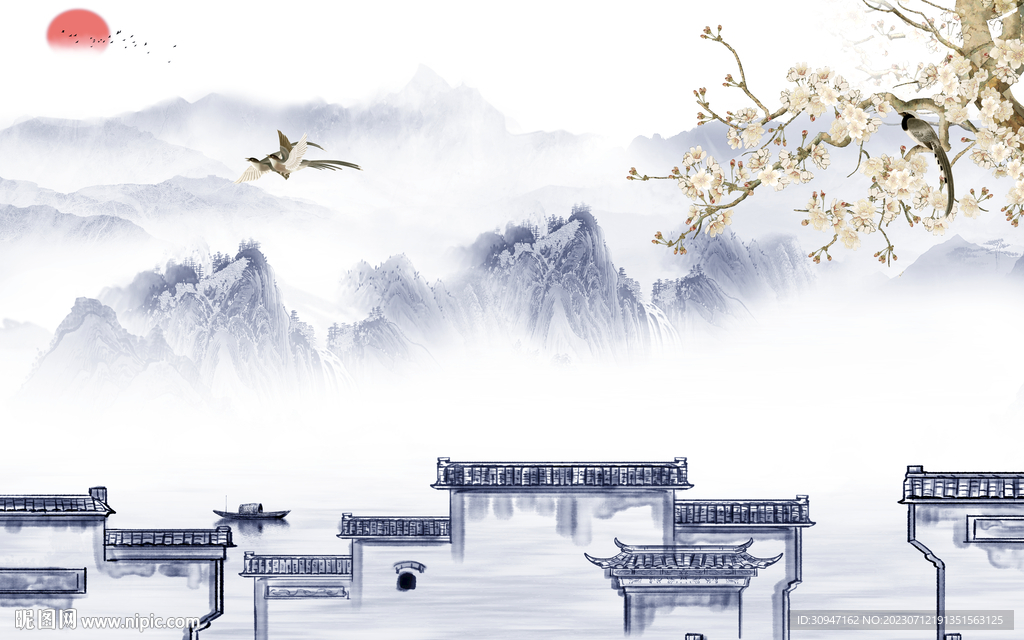 大气 现代中式山水 TIF分层