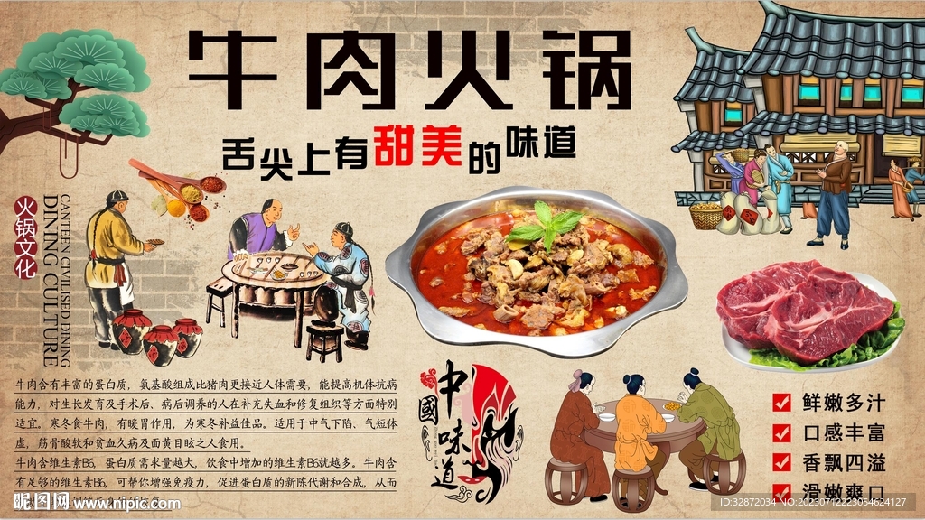 牛肉火锅背景墙