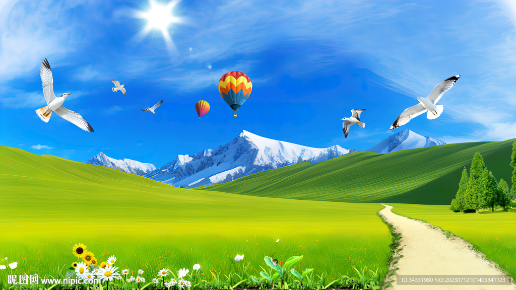 雪山下的草原雪山