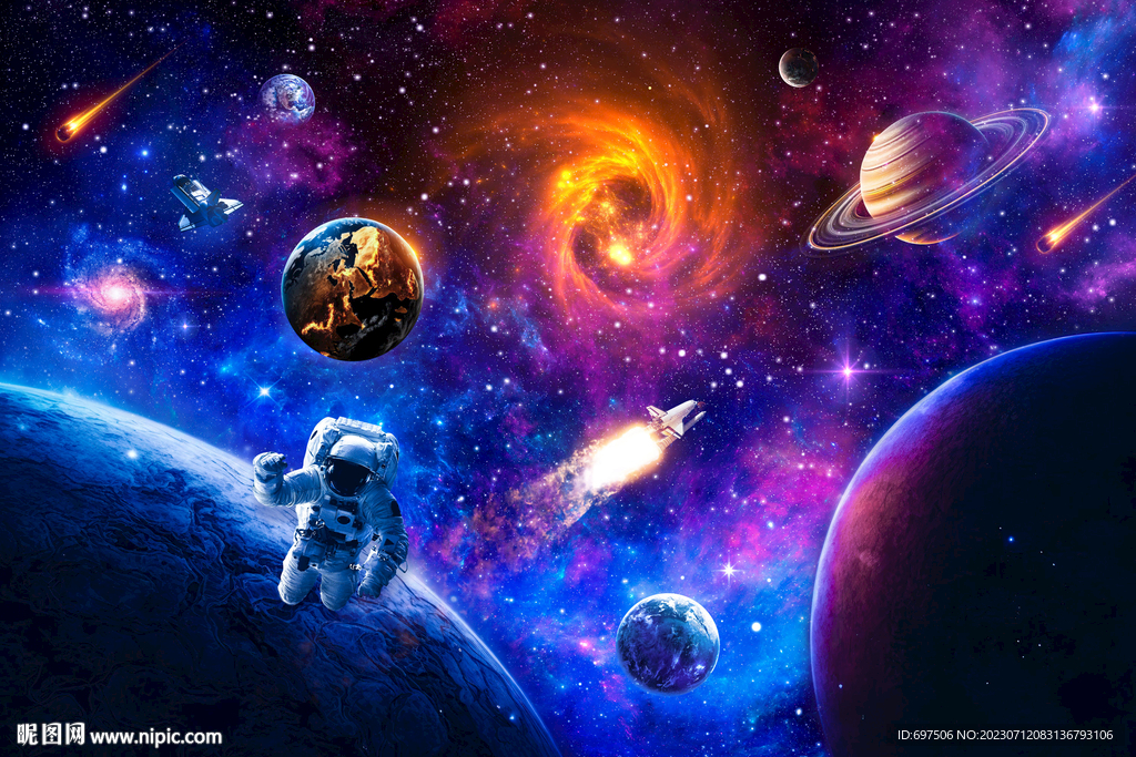 梦幻太空星球宇航员火箭星空背景