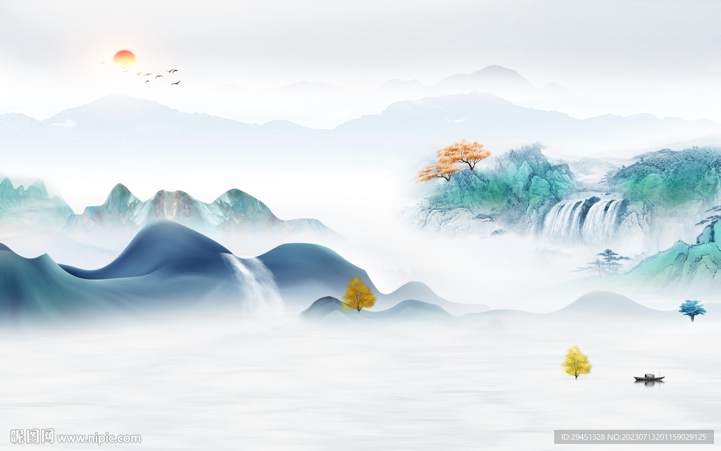 客厅 最新背景山水 tif分层