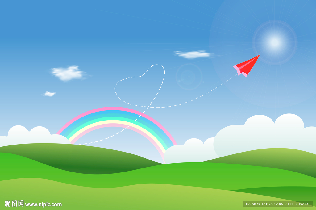 蓝天白云纸飞机梦想起飞天空背景