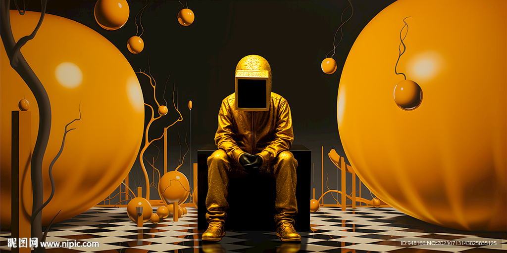 抽象潮流空间艺术橙色背景球壁画