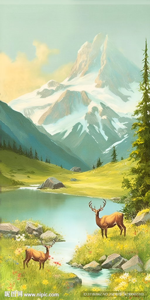 走廊风景油画山水