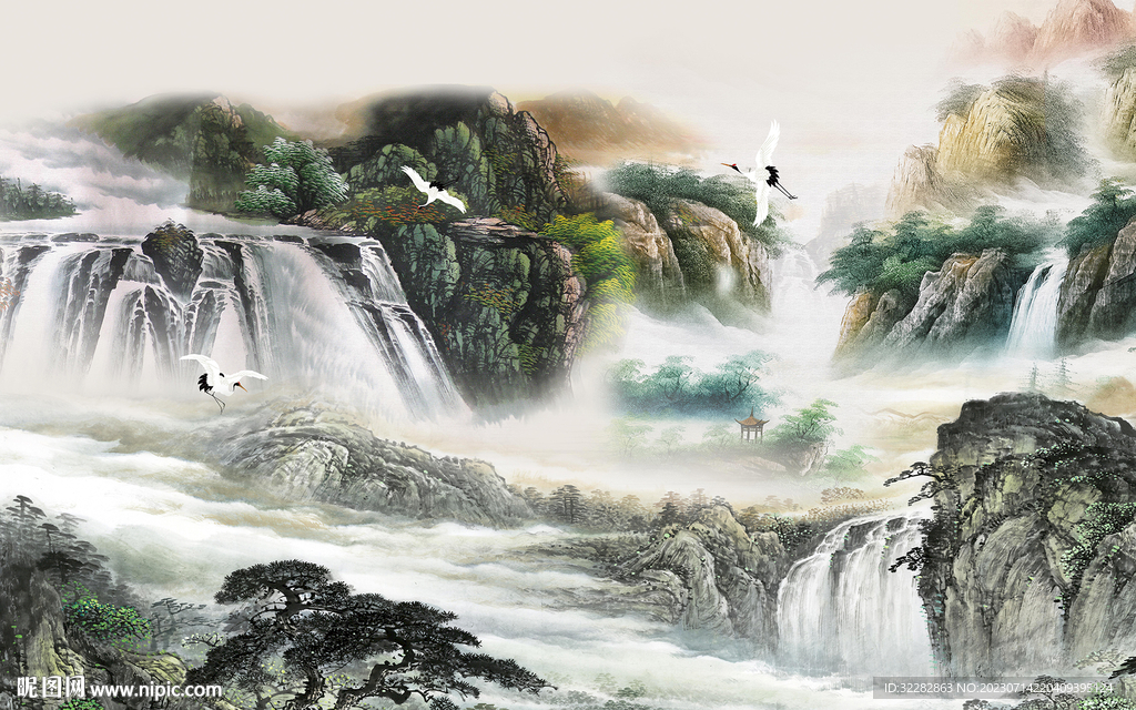 高清 中式新款山水 tif分层