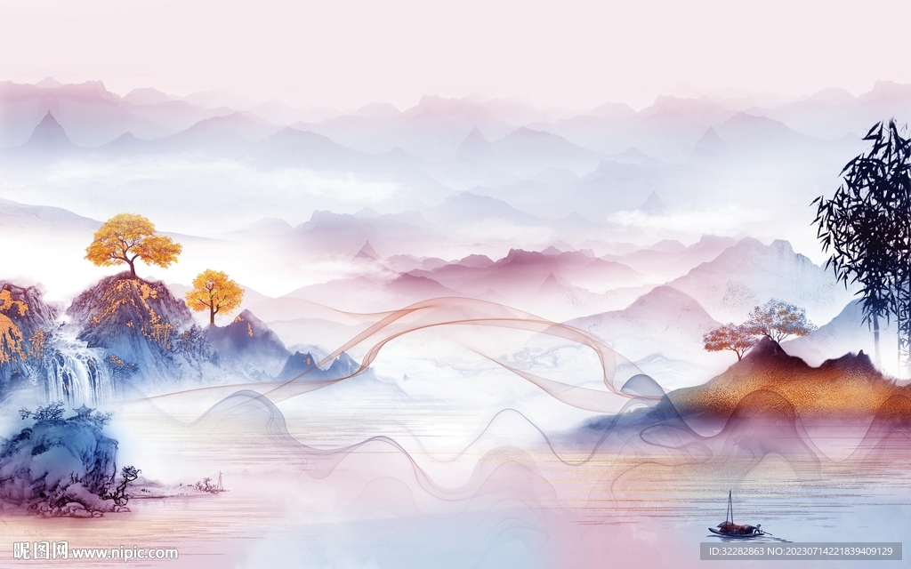 现代 中式新款山水 tif分层