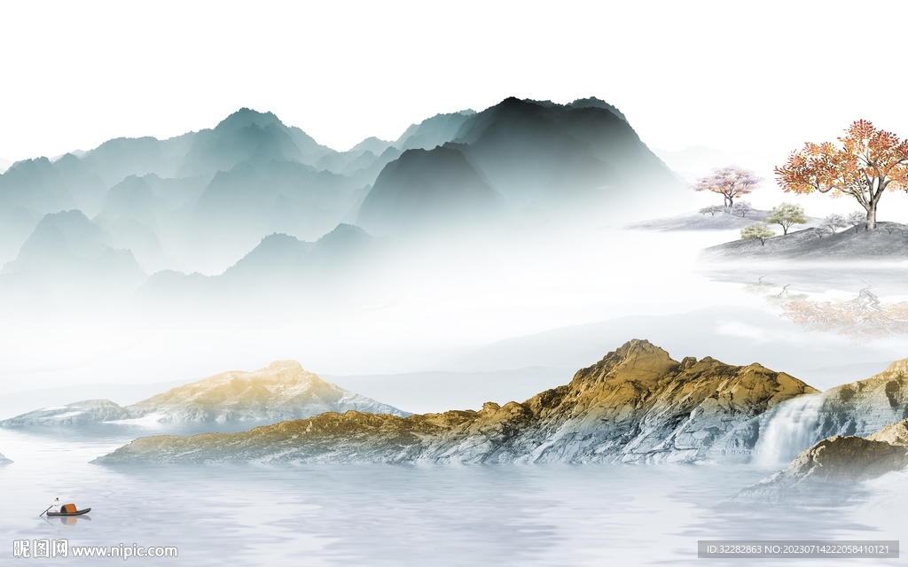 高端 中式新款山水 tif分层