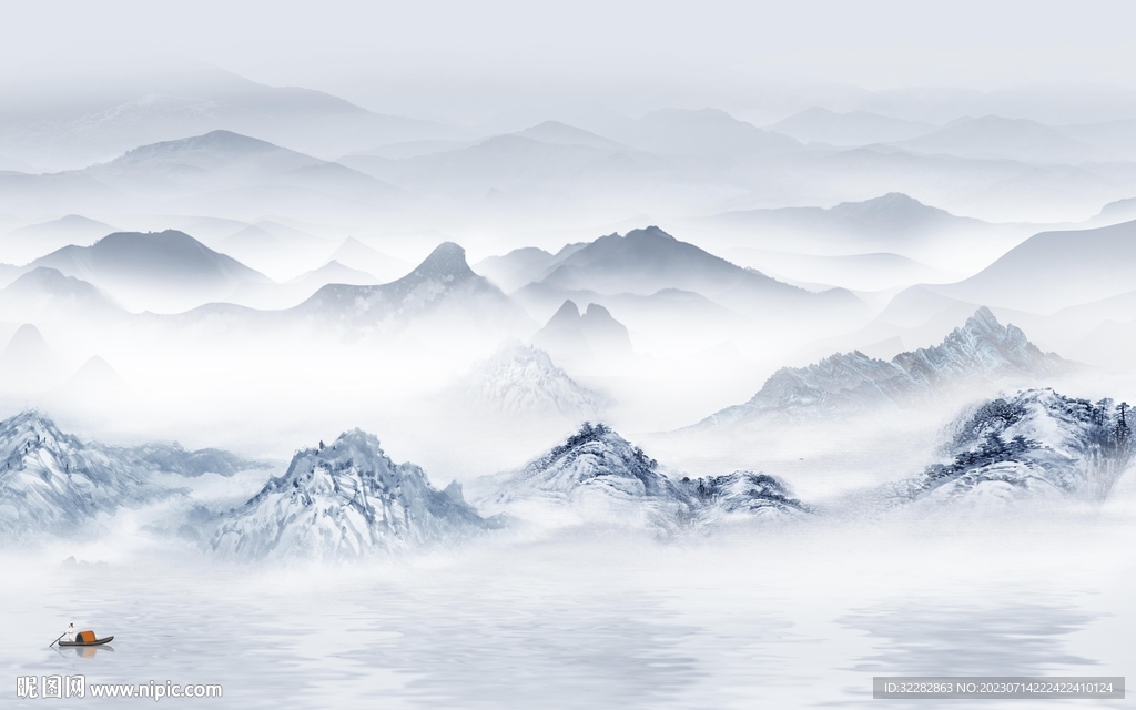 人气 中式新款山水 tif分层