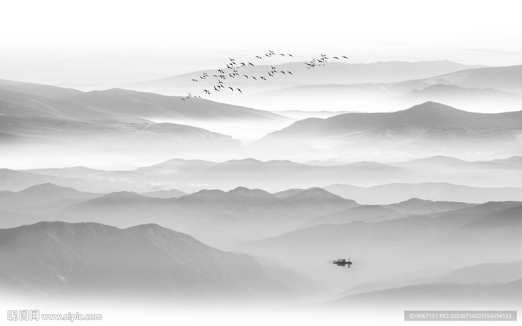 禅意水墨山水画