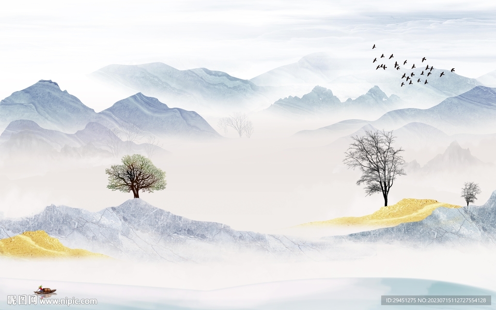 别墅 现代中式山水 Tif分层