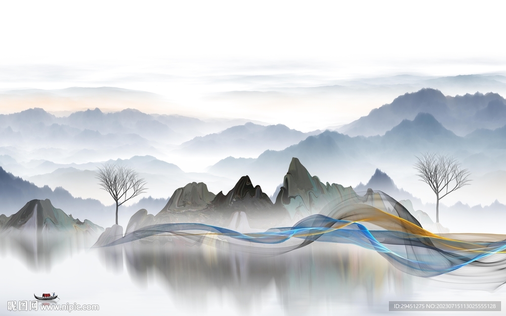 新款 现代中式山水 Tif分层