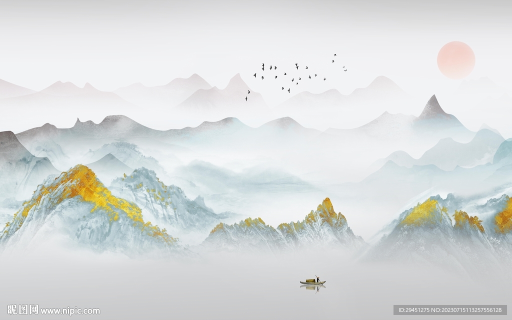 新品 现代中式山水 Tif分层