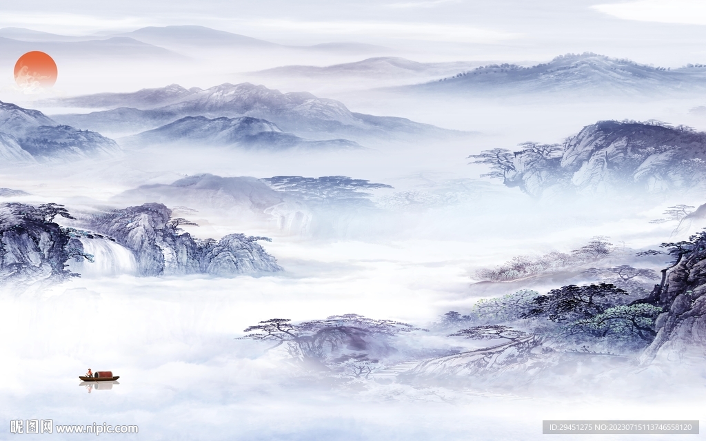 意境 现代中式山水 Tif分层