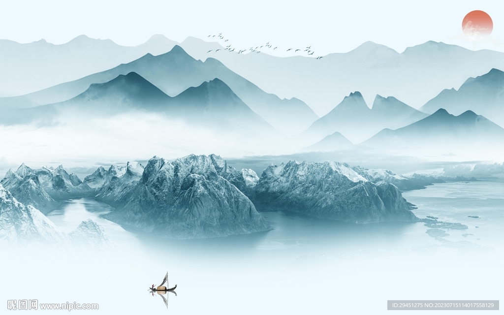 最新 现代中式山水 Tif分层