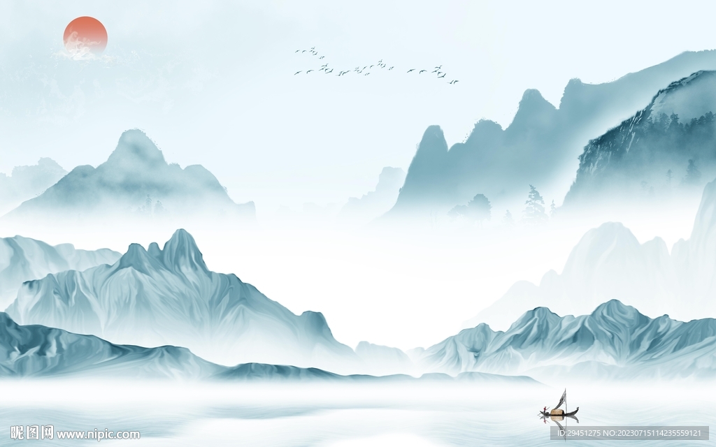 客厅 现代中式山水 Tif分层