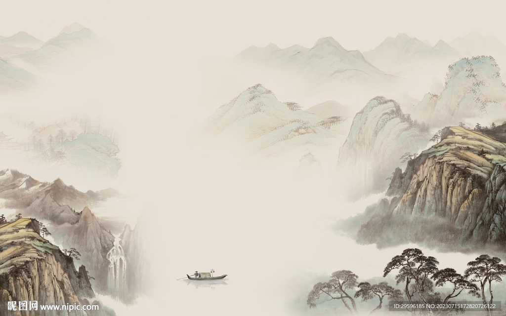 新款 中式客厅山水 TIf分层