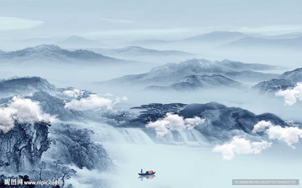 高端 中式客厅山水 TIf分层