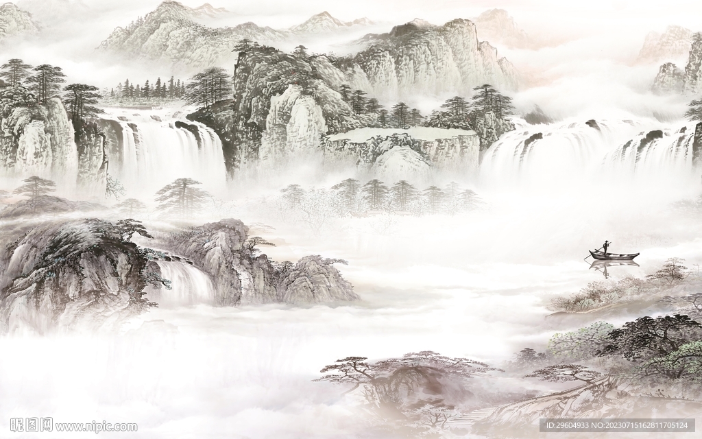 新款 中式背景山水 TIf分层