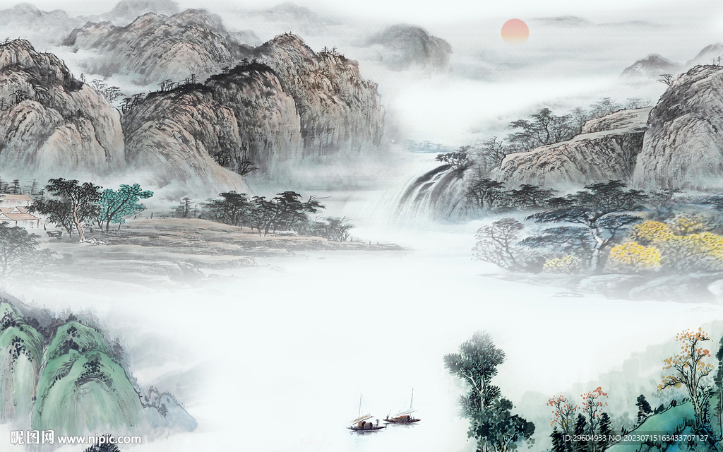 人气 中式背景山水 TIf分层