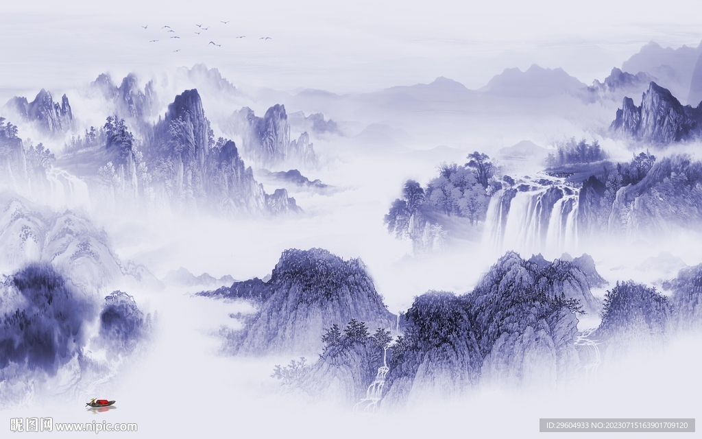 高端 中式背景山水 TIf分层