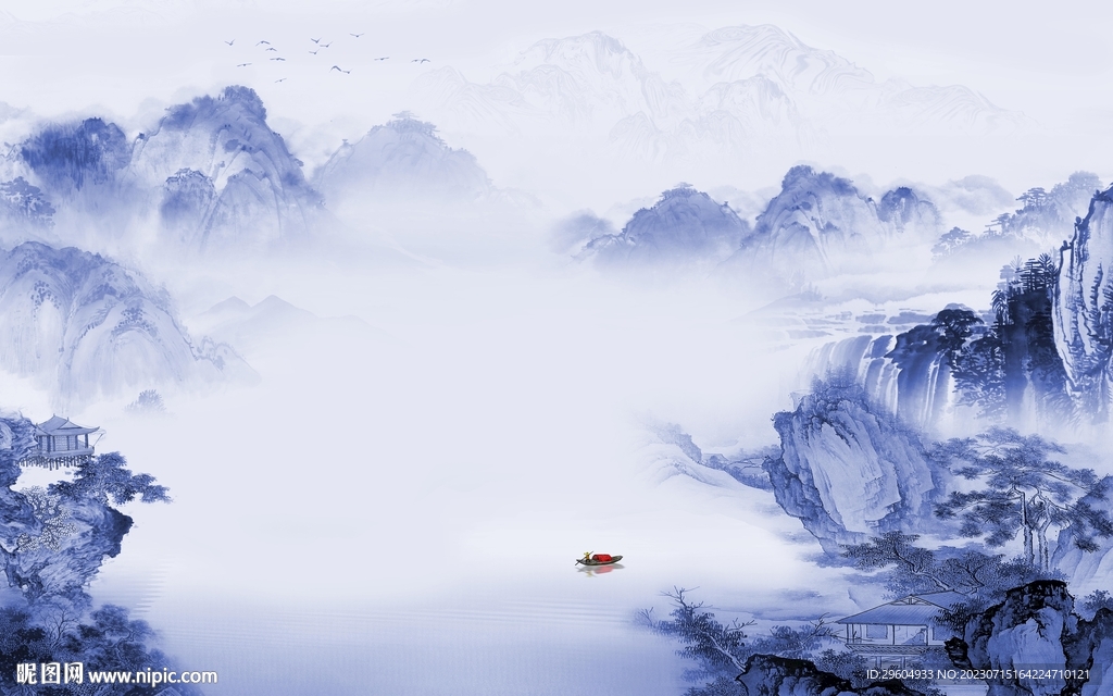 现代 中式背景山水 TIf分层