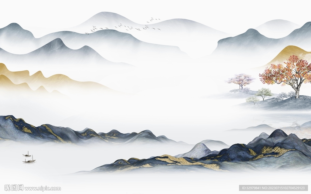 高档 新款中式山水 tif分层