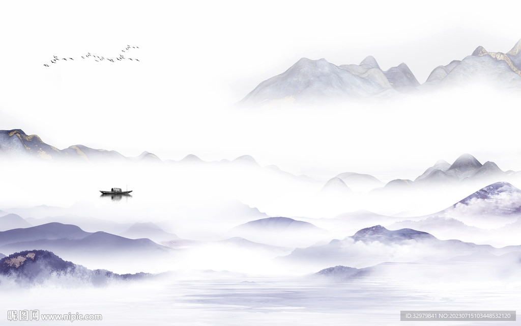 现代 新款中式山水 tif分层