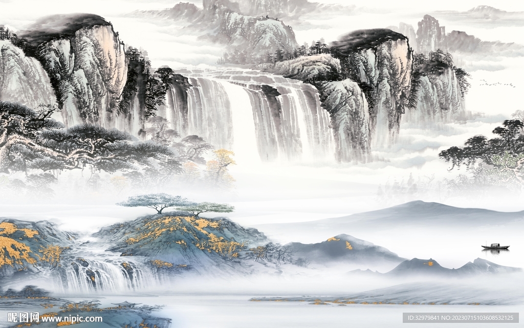 简约 新款中式山水 tif分层