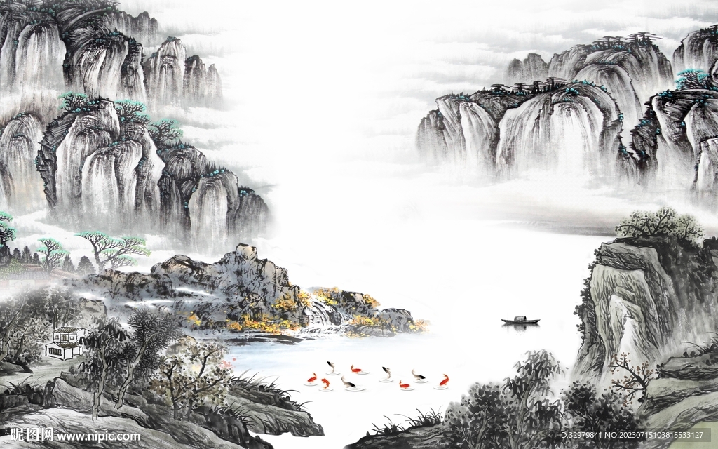 人气 新款中式山水 tif分层