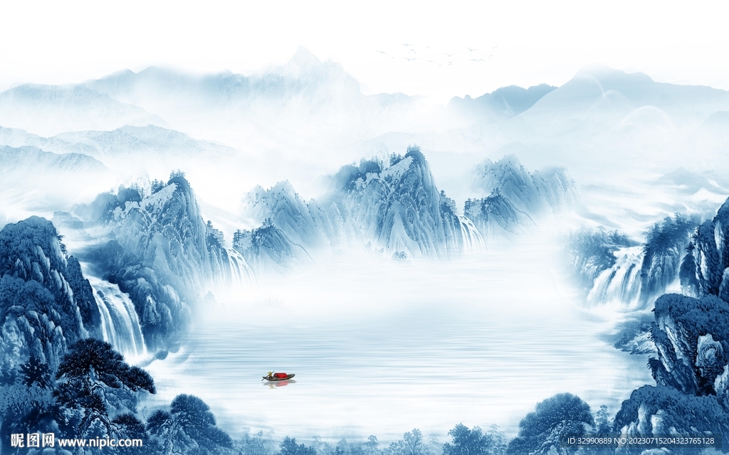 高端 中式背景山水 tIF分层