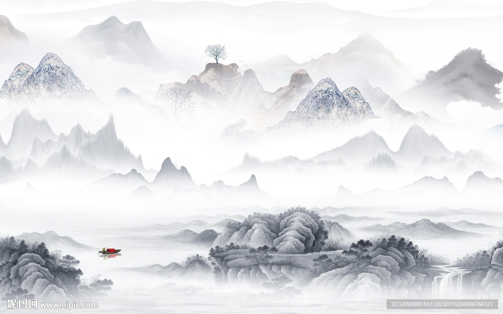 最新 中式背景山水 tIF分层