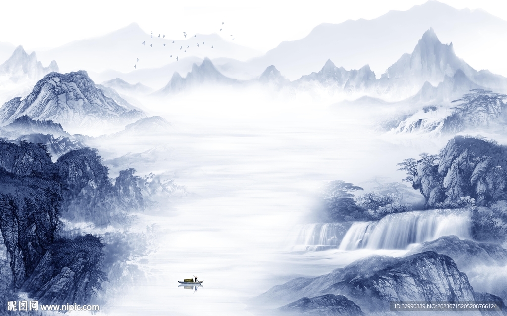 高档 中式背景山水 tIF分层