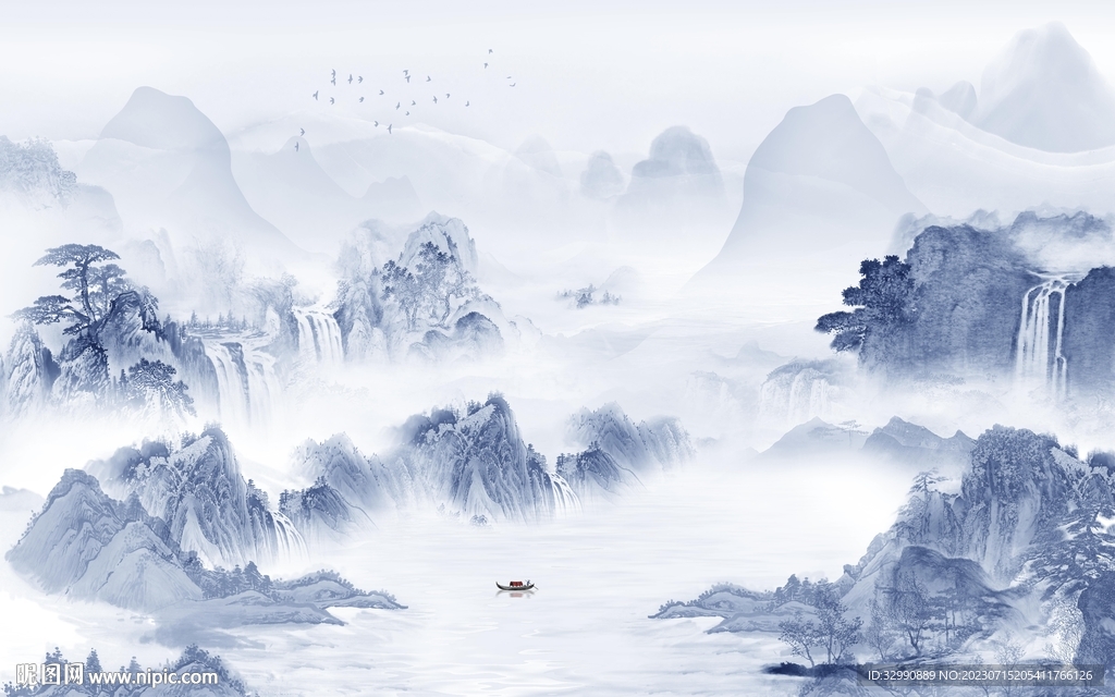 现代 中式背景山水 tIF分层