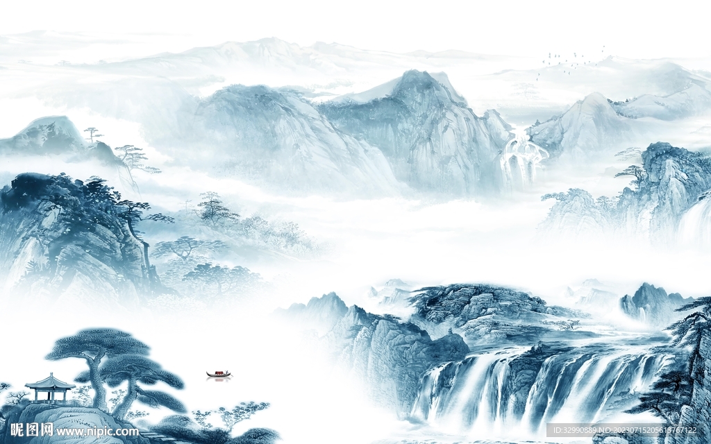 高清 中式背景山水 tIF分层