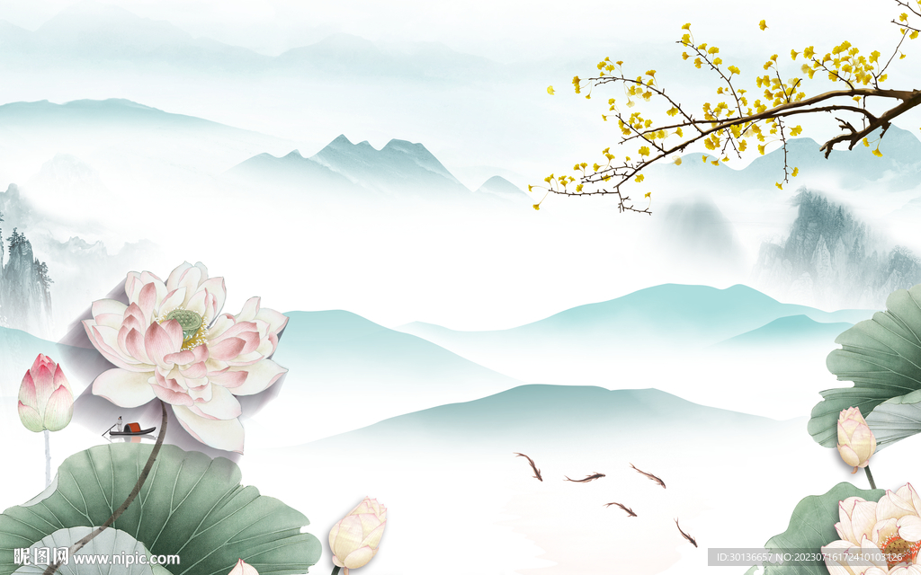 别墅 简约背景山水 tiF分层