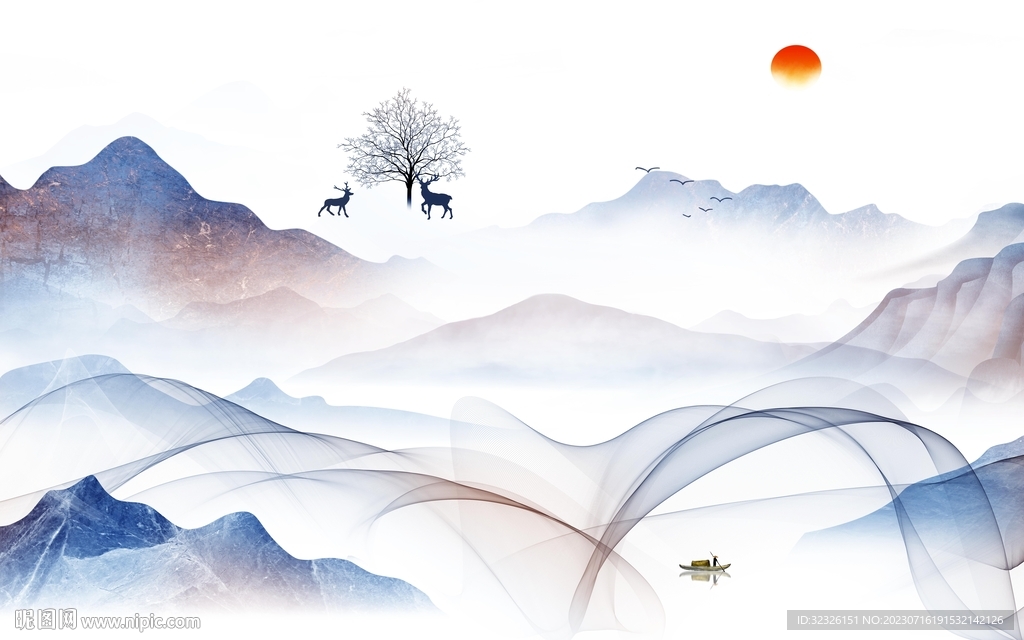 高清 高档客厅山水 tif分层