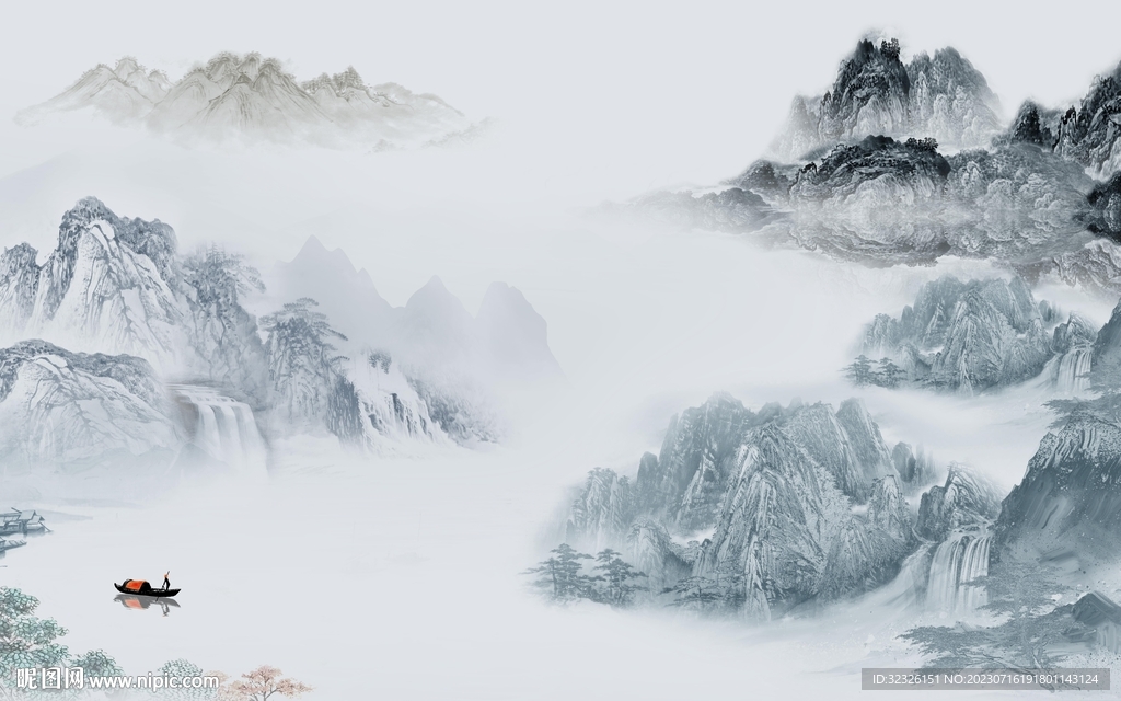 高端 高档客厅山水 tif分层