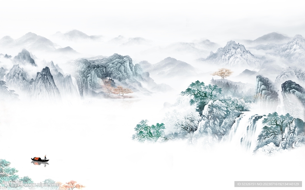 简约 高档客厅山水 tif分层