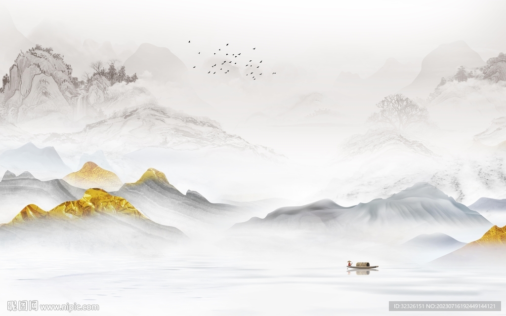 现代 高档客厅山水 tif分层