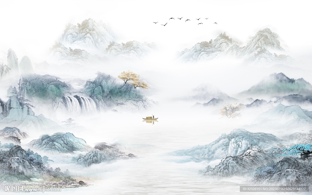 人气 高档客厅山水 tif分层