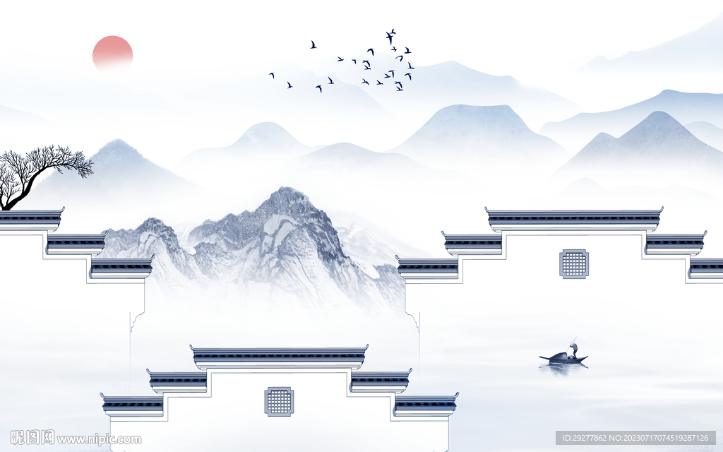 新款 中式山水背景 TIf分层